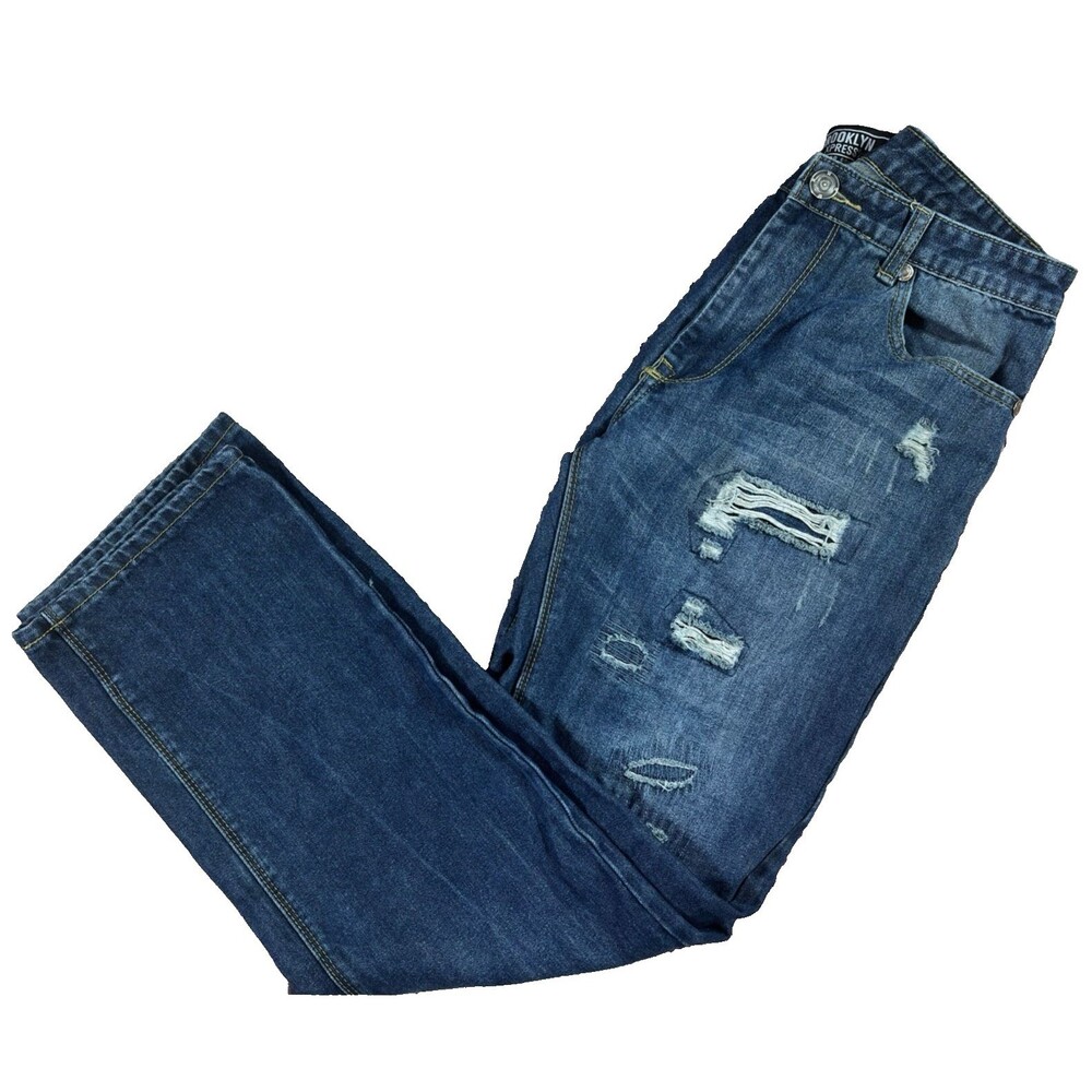 Brooklyn Xpress Mens 34x32 Distressed Straight Leg Jeans Blue Streetwear Y2K"